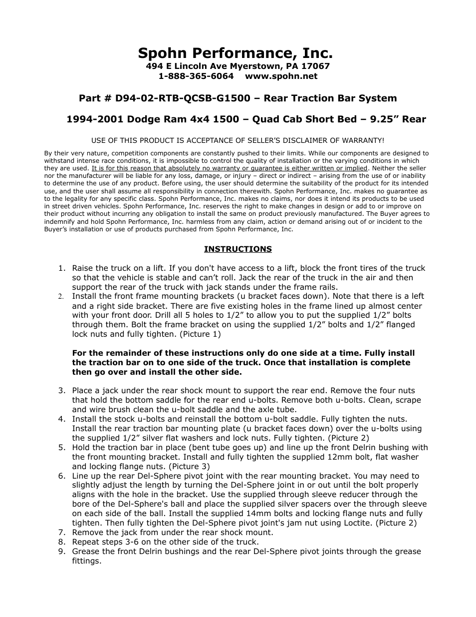 Spohn D94-02-RTB-QCSB-G1500 User Manual | 5 pages