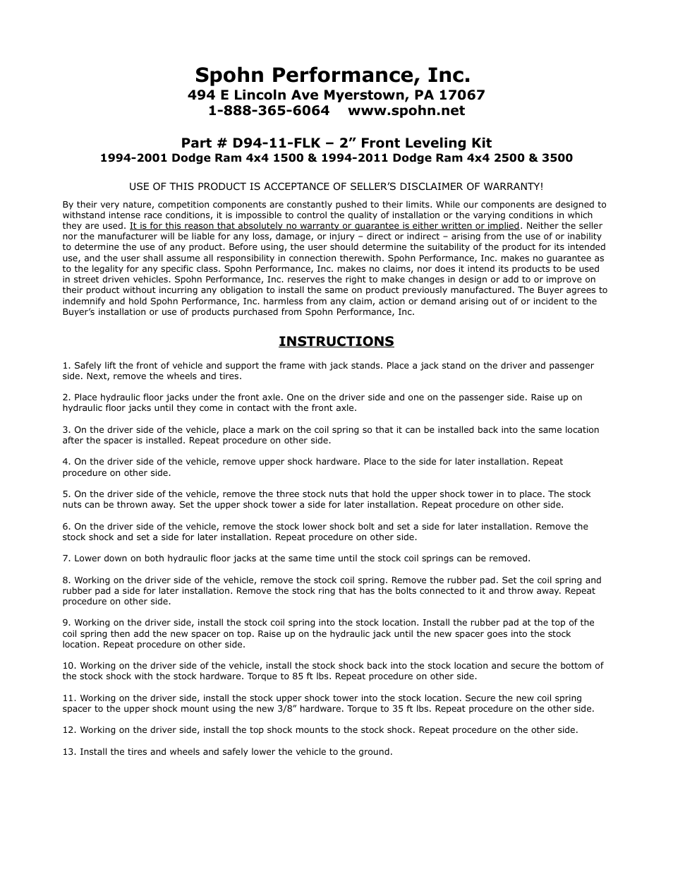 Spohn D94-11-FLK User Manual | 1 page