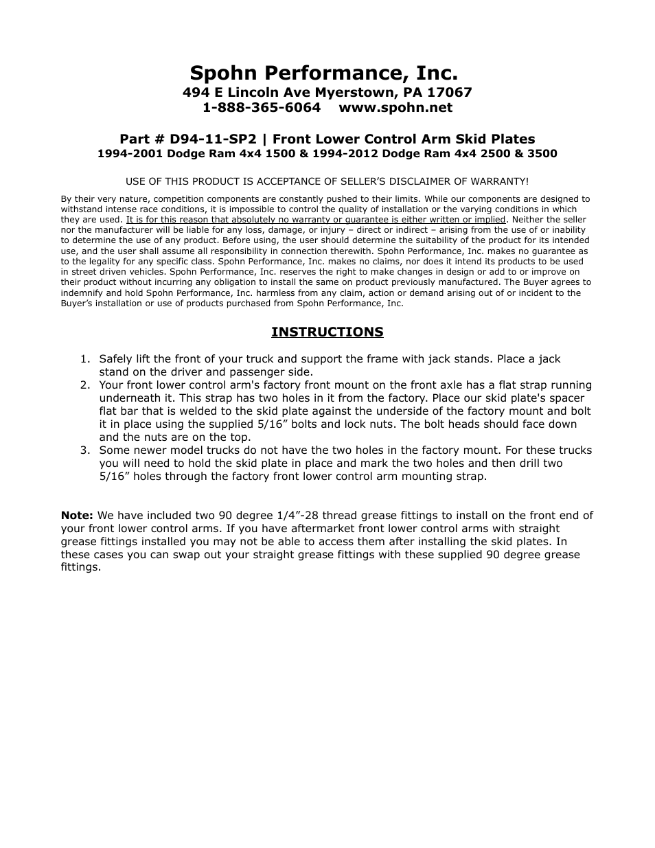 Spohn D94-11-SP2 User Manual | 3 pages