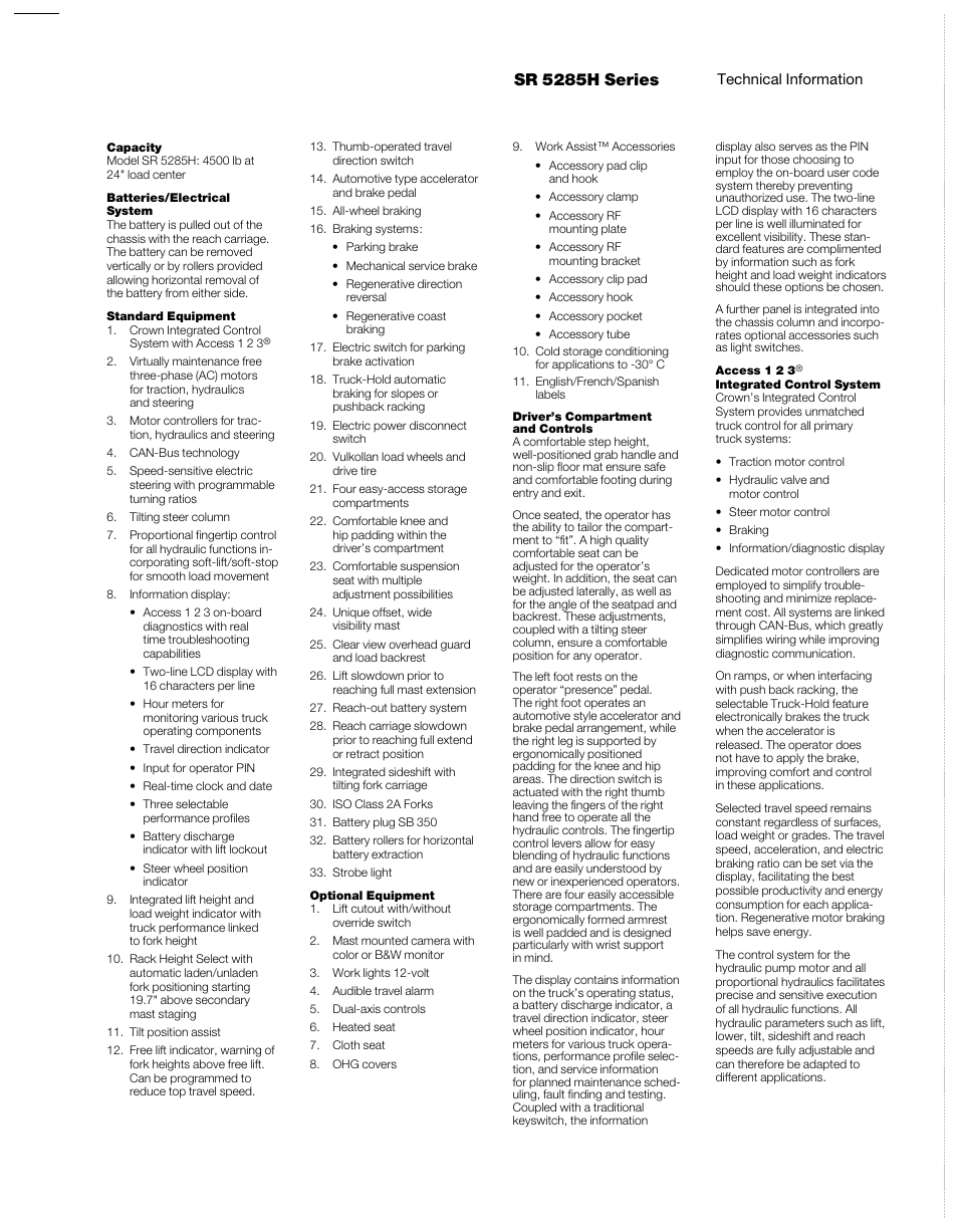 Sr 5285h series | Crown Equipment Reach Truck SR 5285H Series User Manual | Page 5 / 6