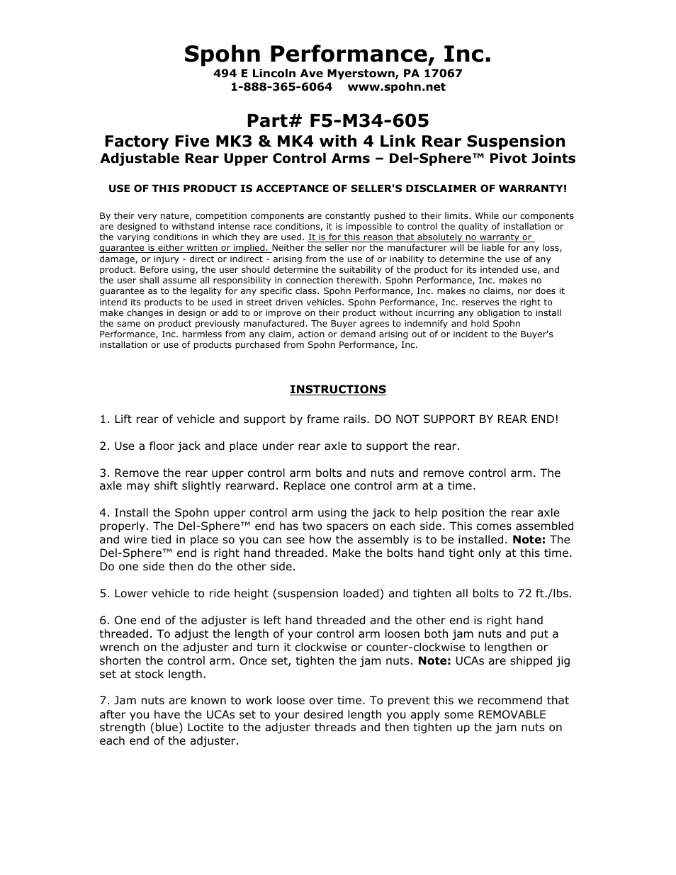 Spohn F5-M34-605 User Manual | 3 pages