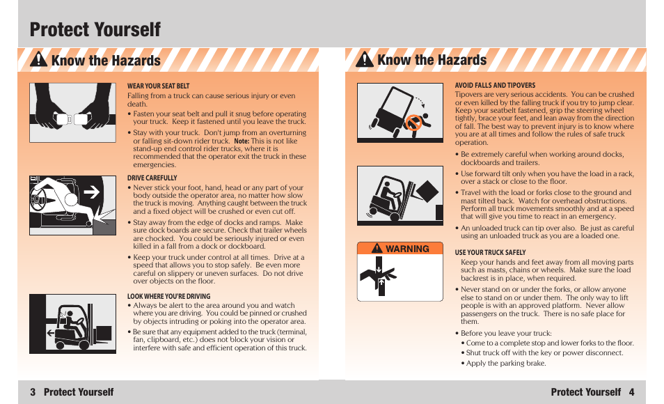 Protect yourself, Know the hazards, Protect yourself 4 | 3 protect yourself | Crown Equipment 4000 Series User Manual | Page 3 / 18