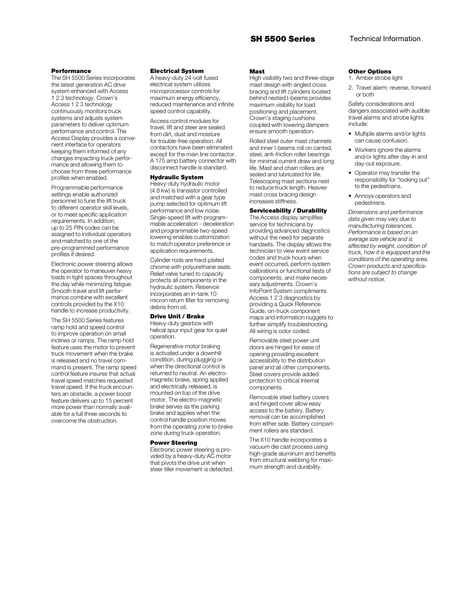 Sh 5500 series | Crown Equipment Heavy-Duty Walkie Straddle Stacker SH 5500 Series User Manual | Page 5 / 6