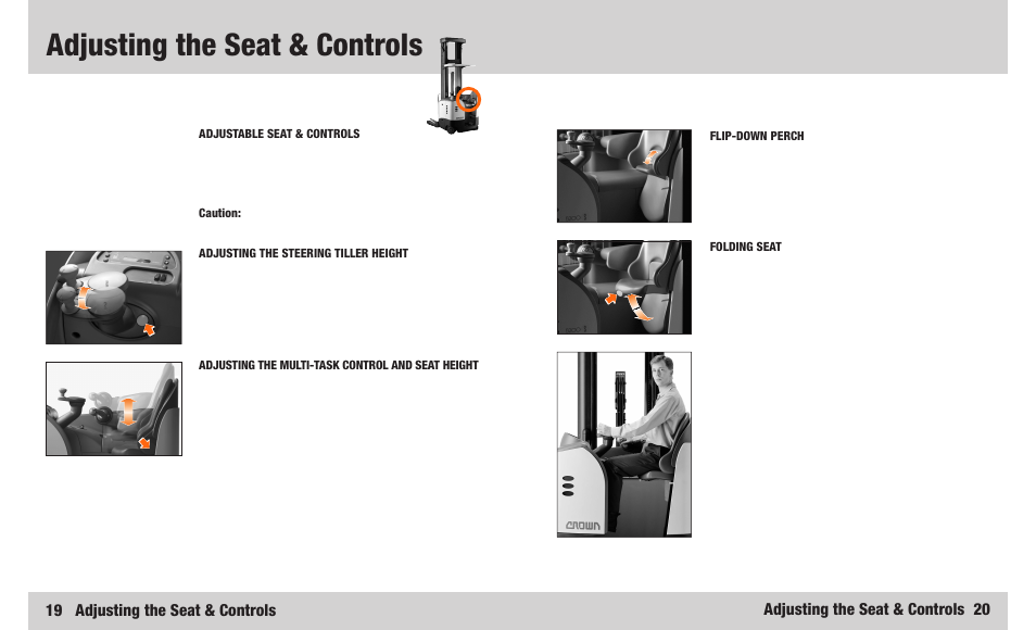 Adjusting the seat & controls | Crown Equipment RR 5200S Series User Manual | Page 11 / 22