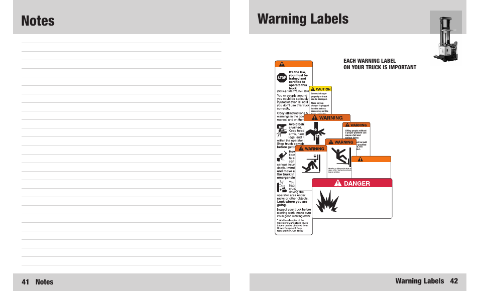 Warning labels, Warning labels 42, Warni g n | Crown Equipment RR 5200S Series User Manual | Page 22 / 22