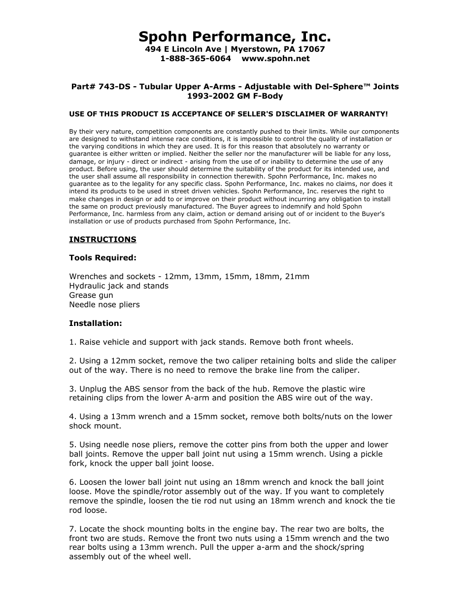 Spohn 743-DS User Manual | 3 pages