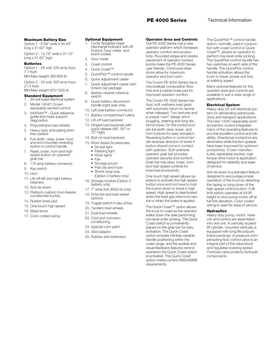 Pe 4000 series | Crown Equipment End Control Pallet Truck PE 4000 Series User Manual | Page 4 / 6