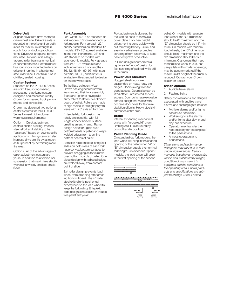 Pe 4000 series, Technical information | Crown Equipment End Control Pallet Truck PE 4000 Series User Manual | Page 5 / 6