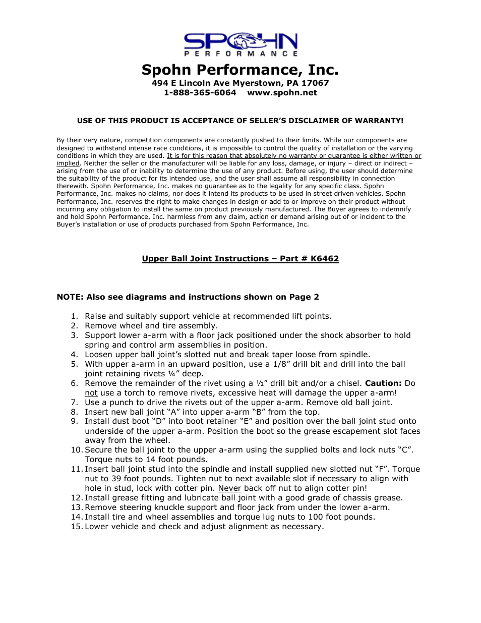 Spohn K6462 User Manual | 2 pages