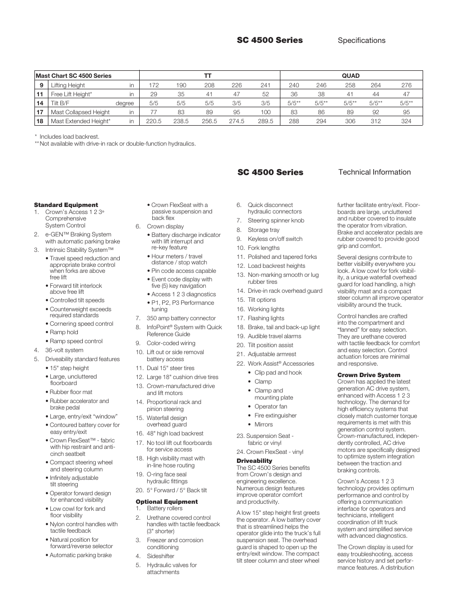 Sc 4500 series | Crown Equipment Sit-down Rider Lift Truck SC 4500 Series User Manual | Page 4 / 6