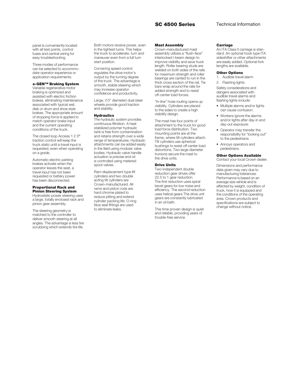 Sc 4500 series | Crown Equipment Sit-down Rider Lift Truck SC 4500 Series User Manual | Page 5 / 6