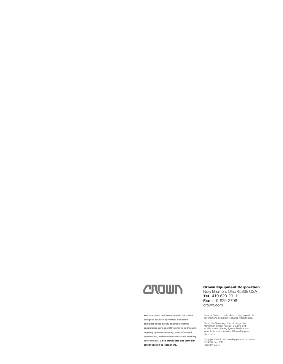 Crown Equipment Sit-down Rider Lift Truck SC 4500 Series User Manual | Page 6 / 6