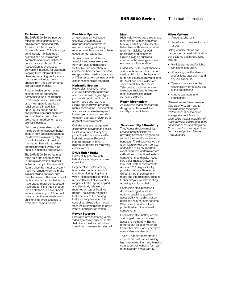 Shr 5500 series | Crown Equipment Heavy-Duty Walkie Reach Stacker SHR 5500 Series User Manual | Page 5 / 6