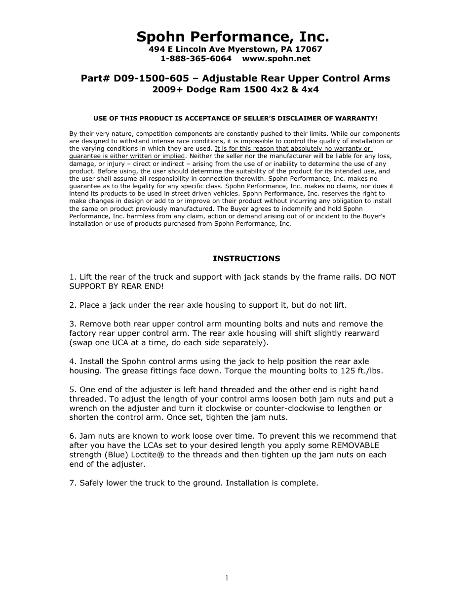 Spohn D09-1500-605 User Manual | 3 pages
