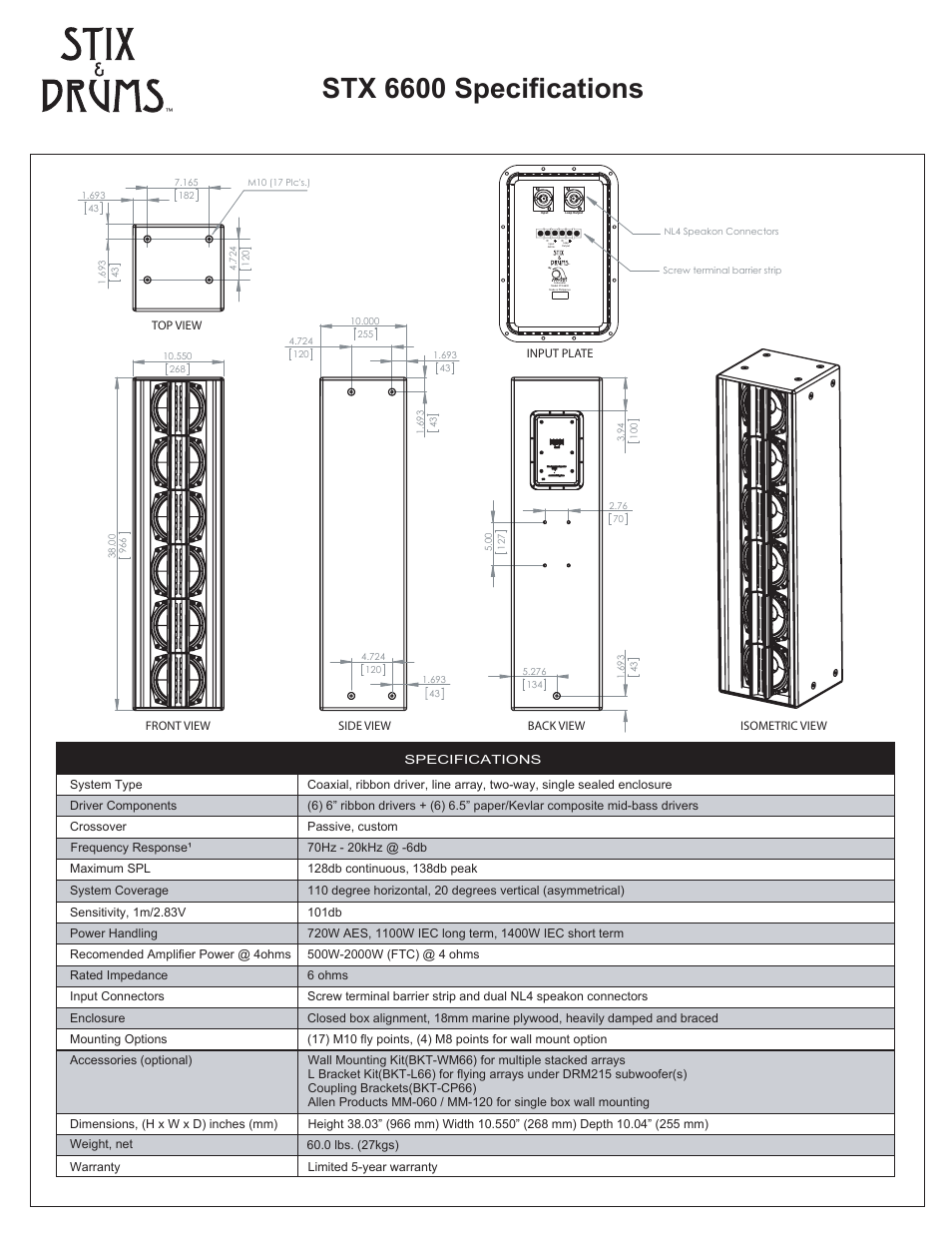 Stx 6600 specifications | Stix & Drums STX 6600 User Manual | Page 11 / 12