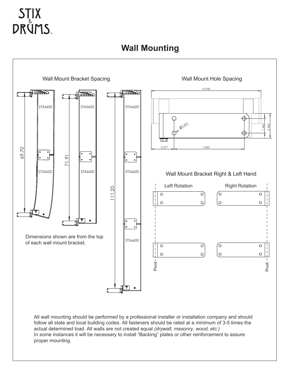 Wall mounting | Stix & Drums STX 6600 User Manual | Page 6 / 12