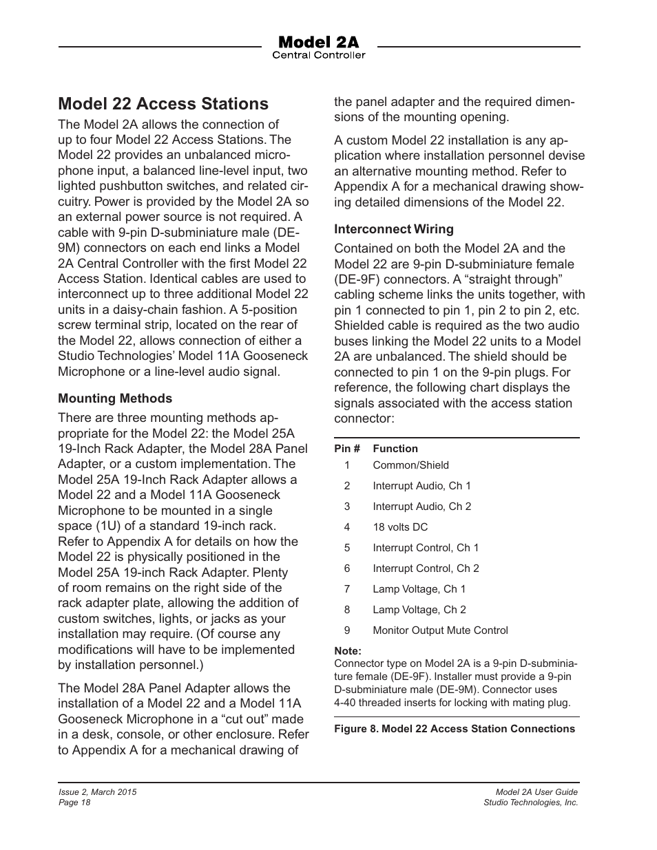 Model 22 access stations | Studio Technologies 2A 2015 User Manual | Page 18 / 43