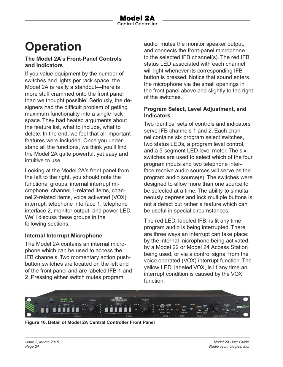 Operation | Studio Technologies 2A 2015 User Manual | Page 24 / 43