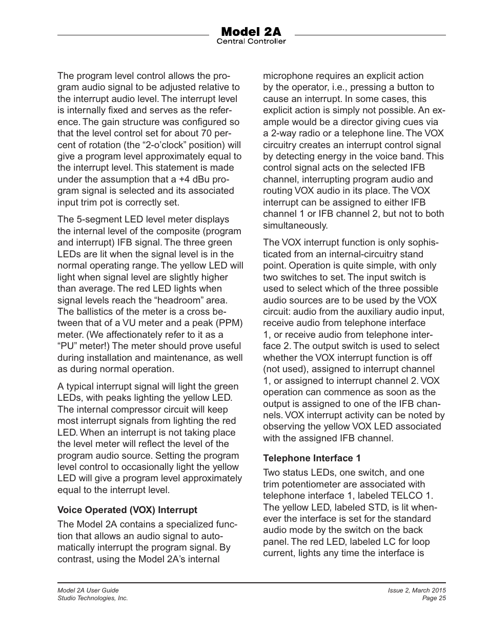 Studio Technologies 2A 2015 User Manual | Page 25 / 43