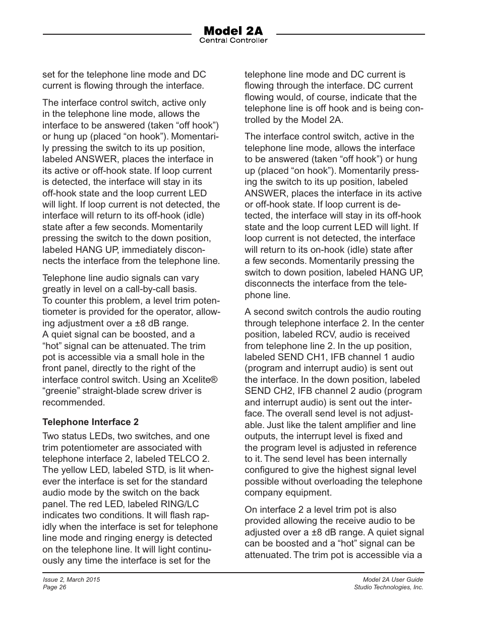 Studio Technologies 2A 2015 User Manual | Page 26 / 43