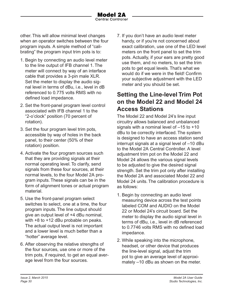 Studio Technologies 2A 2015 User Manual | Page 30 / 43