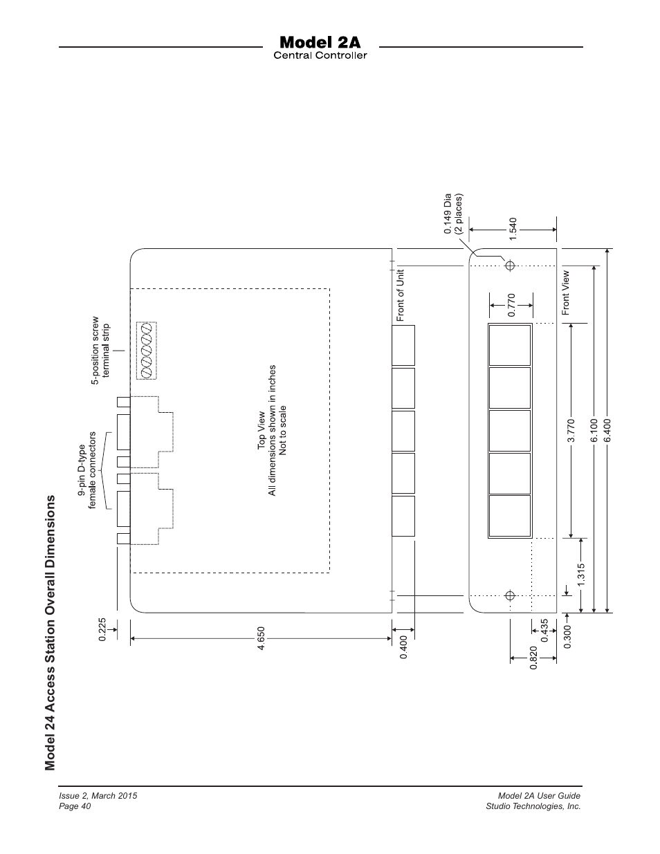 Model 24 access station overall dimensions | Studio Technologies 2A 2015 User Manual | Page 40 / 43