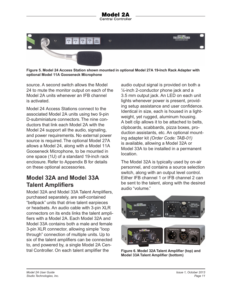 Model 32a and model 33a talent ampliﬁers | Studio Technologies 2A 2013 User Manual | Page 11 / 41