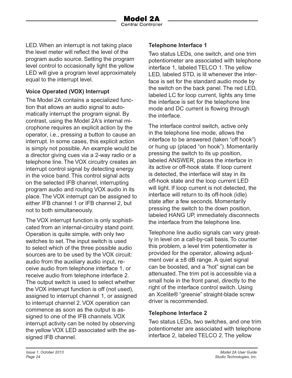 Studio Technologies 2A 2013 User Manual | Page 24 / 41