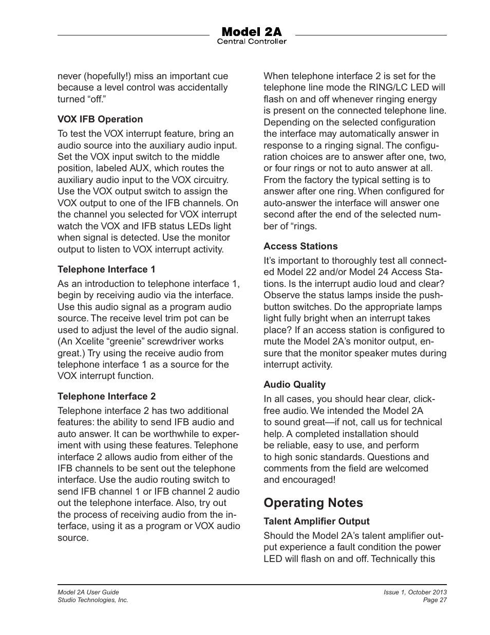 Studio Technologies 2A 2013 User Manual | Page 27 / 41