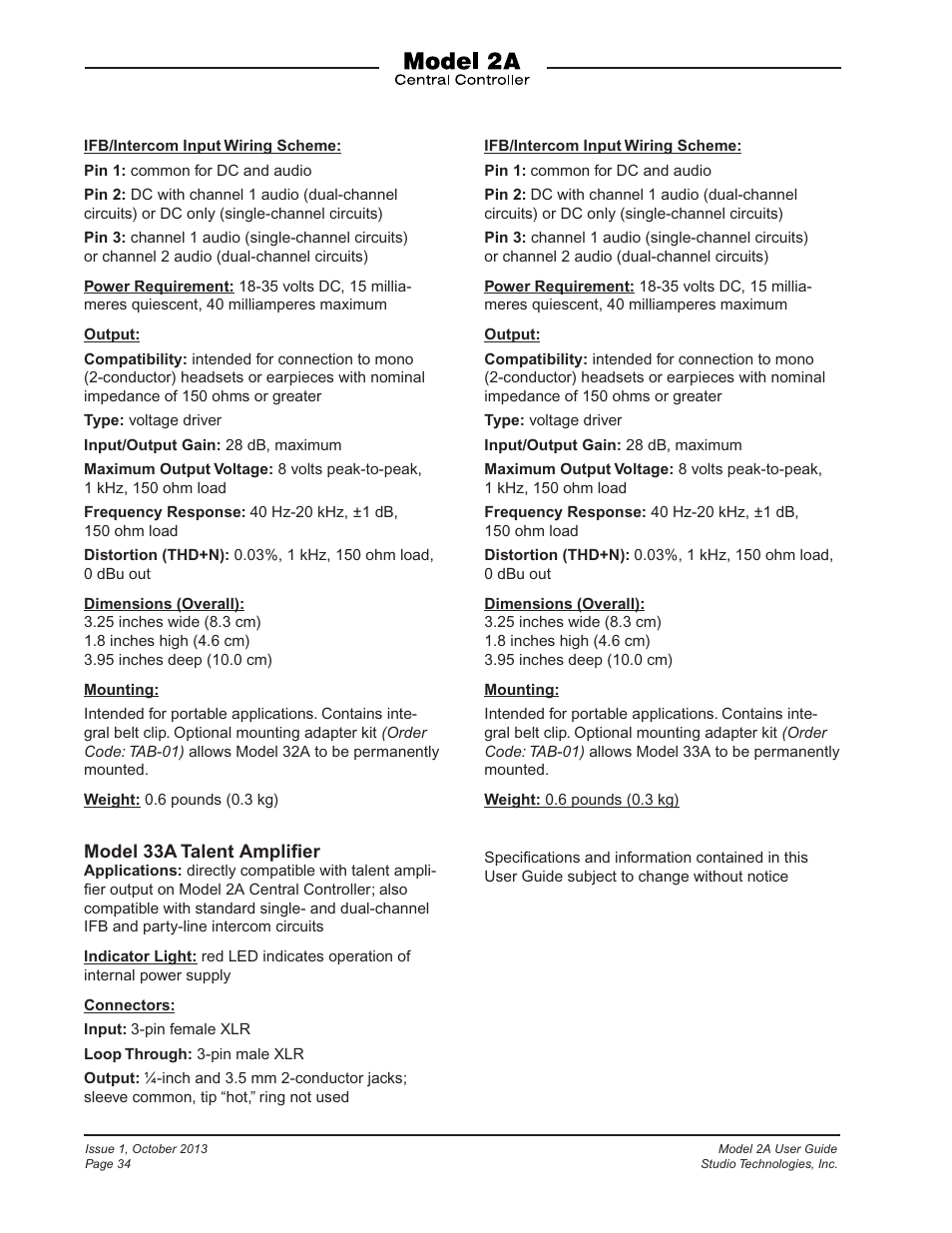 Studio Technologies 2A 2013 User Manual | Page 34 / 41
