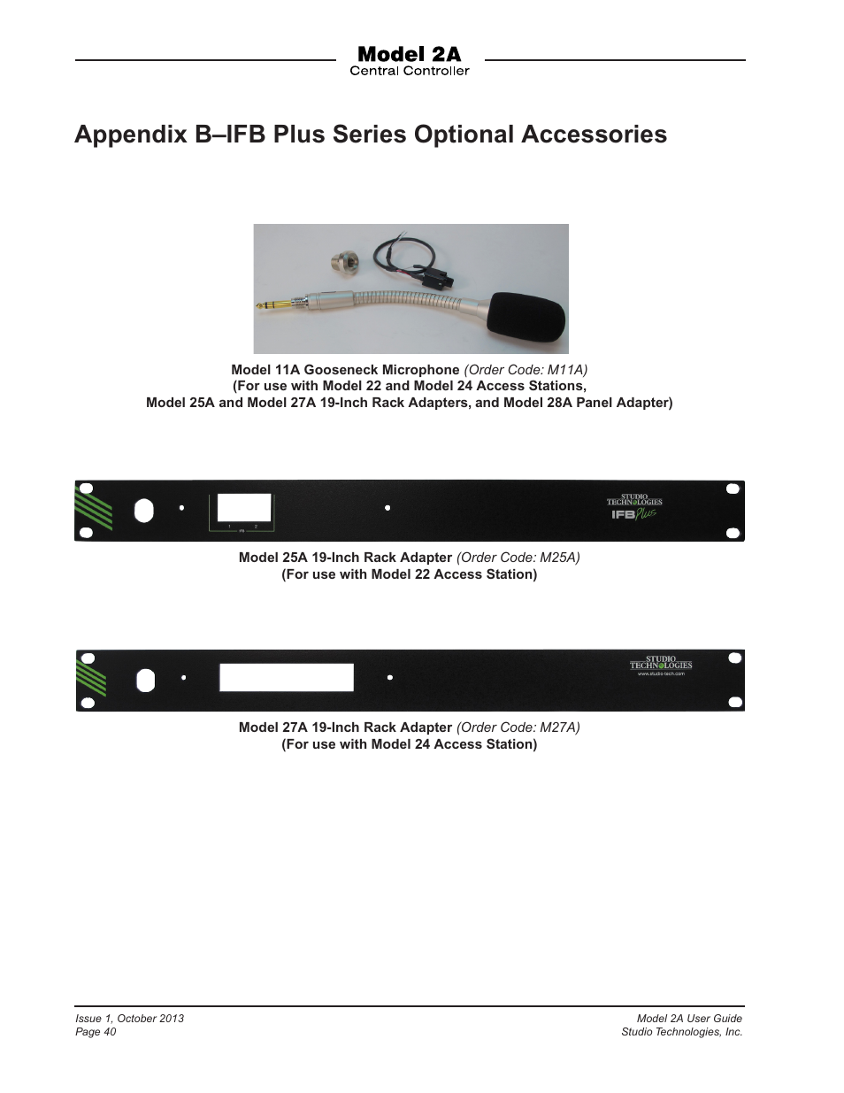 Appendix b–ifb plus series optional accessories | Studio Technologies 2A 2013 User Manual | Page 40 / 41