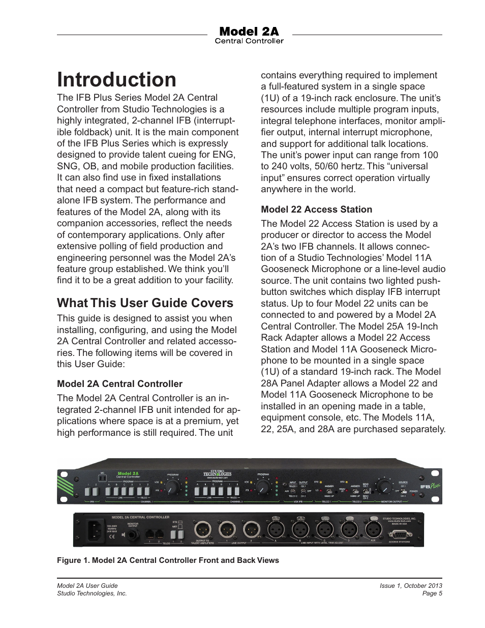 Introduction, What this user guide covers | Studio Technologies 2A 2013 User Manual | Page 5 / 41