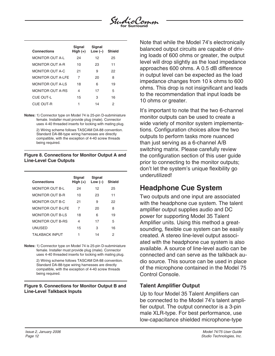 Headphone cue system | Studio Technologies 74 User Manual | Page 11 / 56