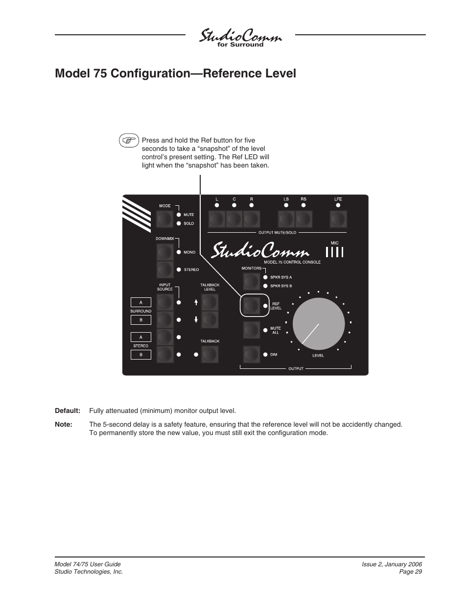 Model 75 confi guration—reference level | Studio Technologies 74 User Manual | Page 28 / 56