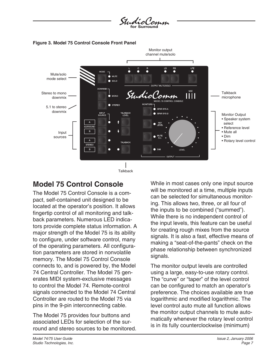 Model 75 control console | Studio Technologies 74 User Manual | Page 6 / 56