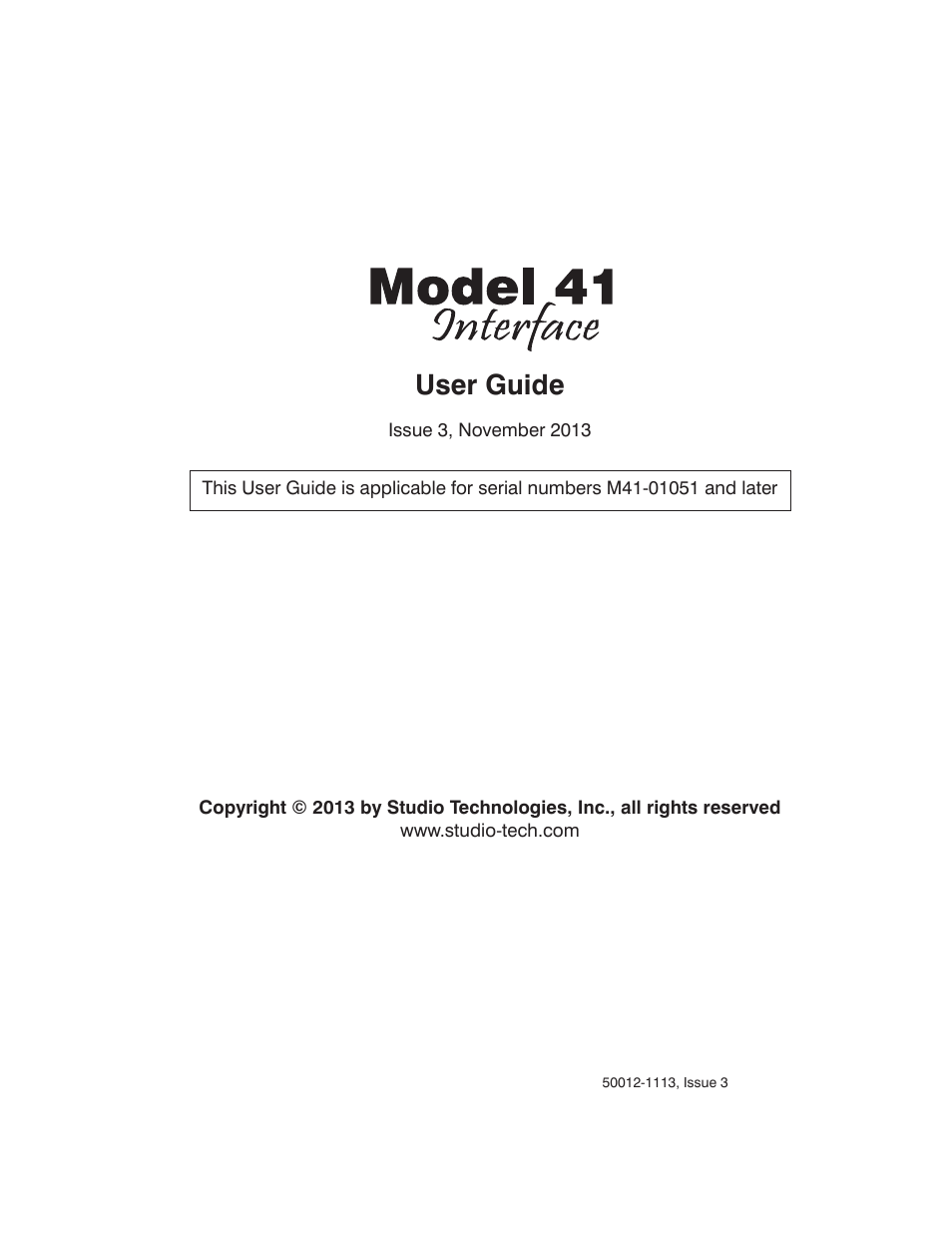 Studio Technologies 41 2013 User Manual | 25 pages