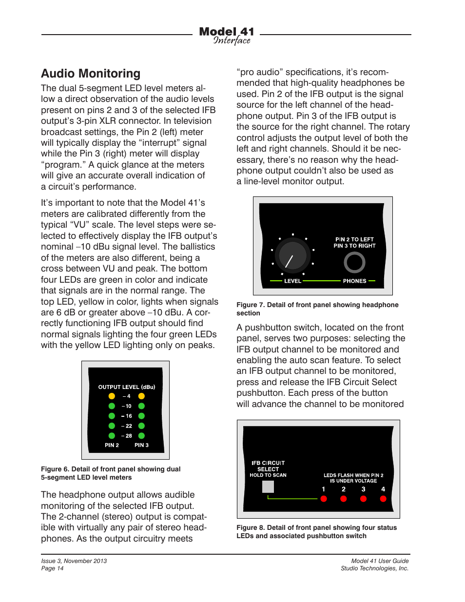 Audio monitoring | Studio Technologies 41 2013 User Manual | Page 14 / 25