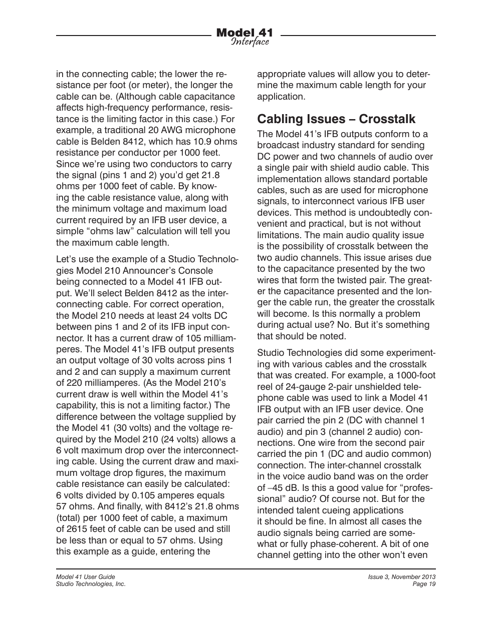 Cabling issues – crosstalk | Studio Technologies 41 2013 User Manual | Page 19 / 25