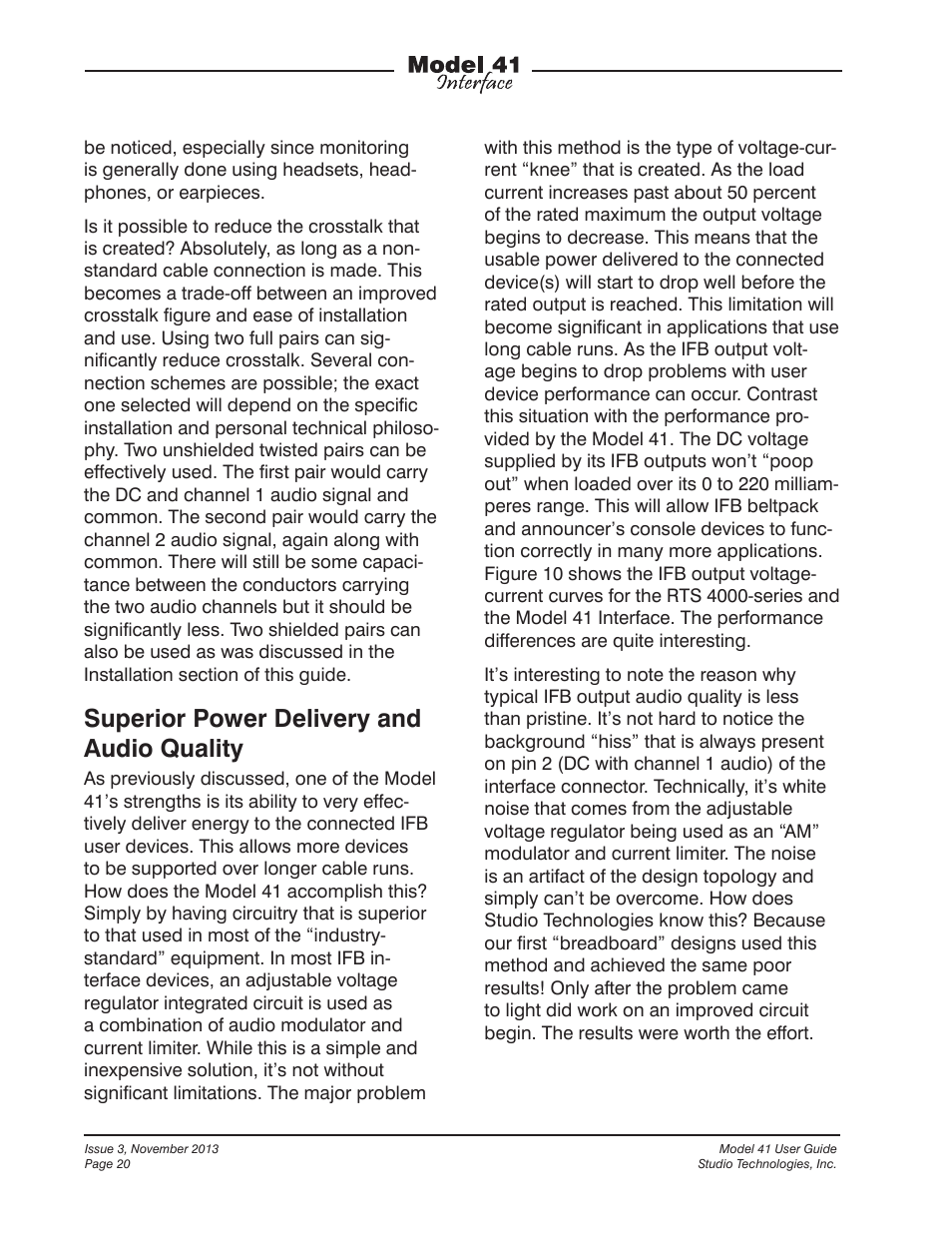Superior power delivery and audio quality | Studio Technologies 41 2013 User Manual | Page 20 / 25