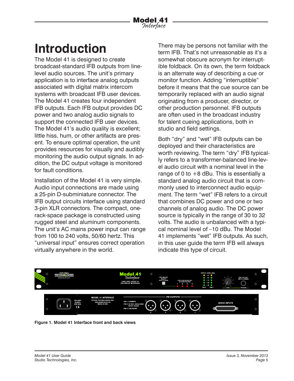 Introduction | Studio Technologies 41 2013 User Manual | Page 5 / 25