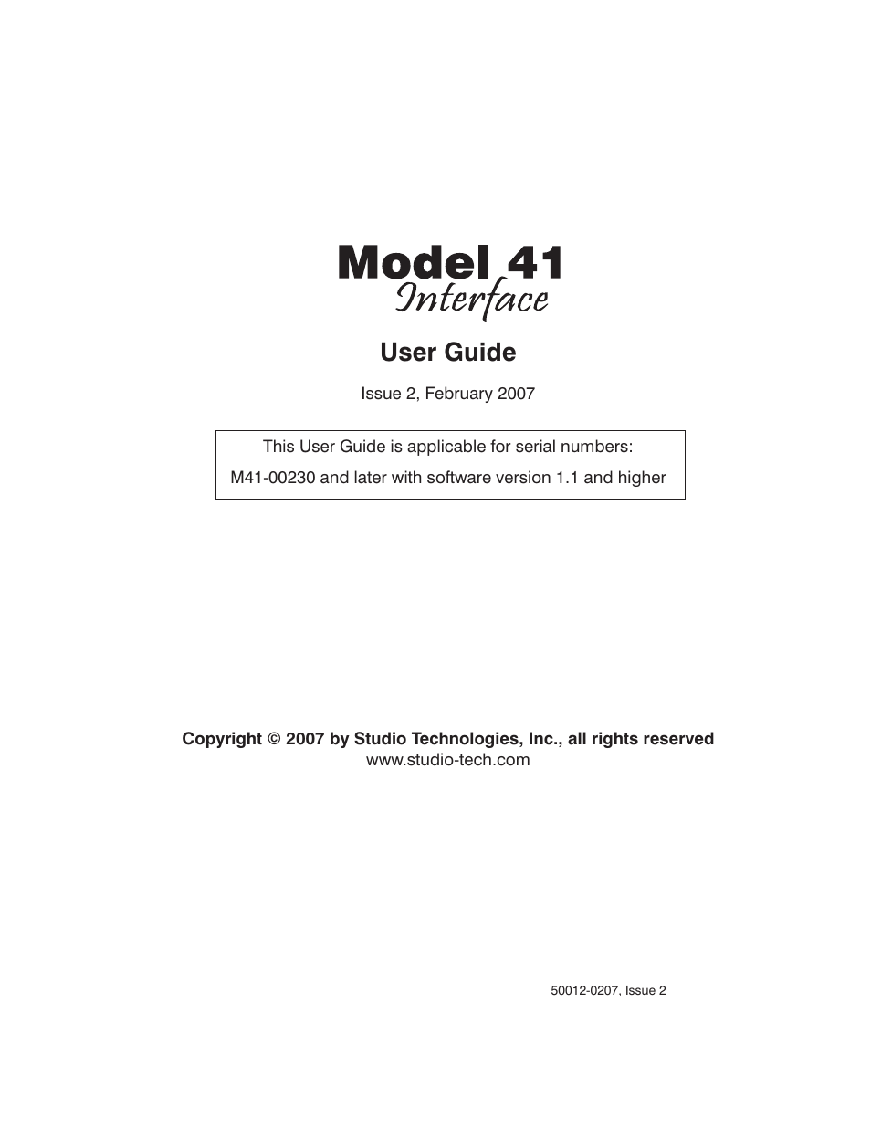 Studio Technologies 41 2007 User Manual | 25 pages