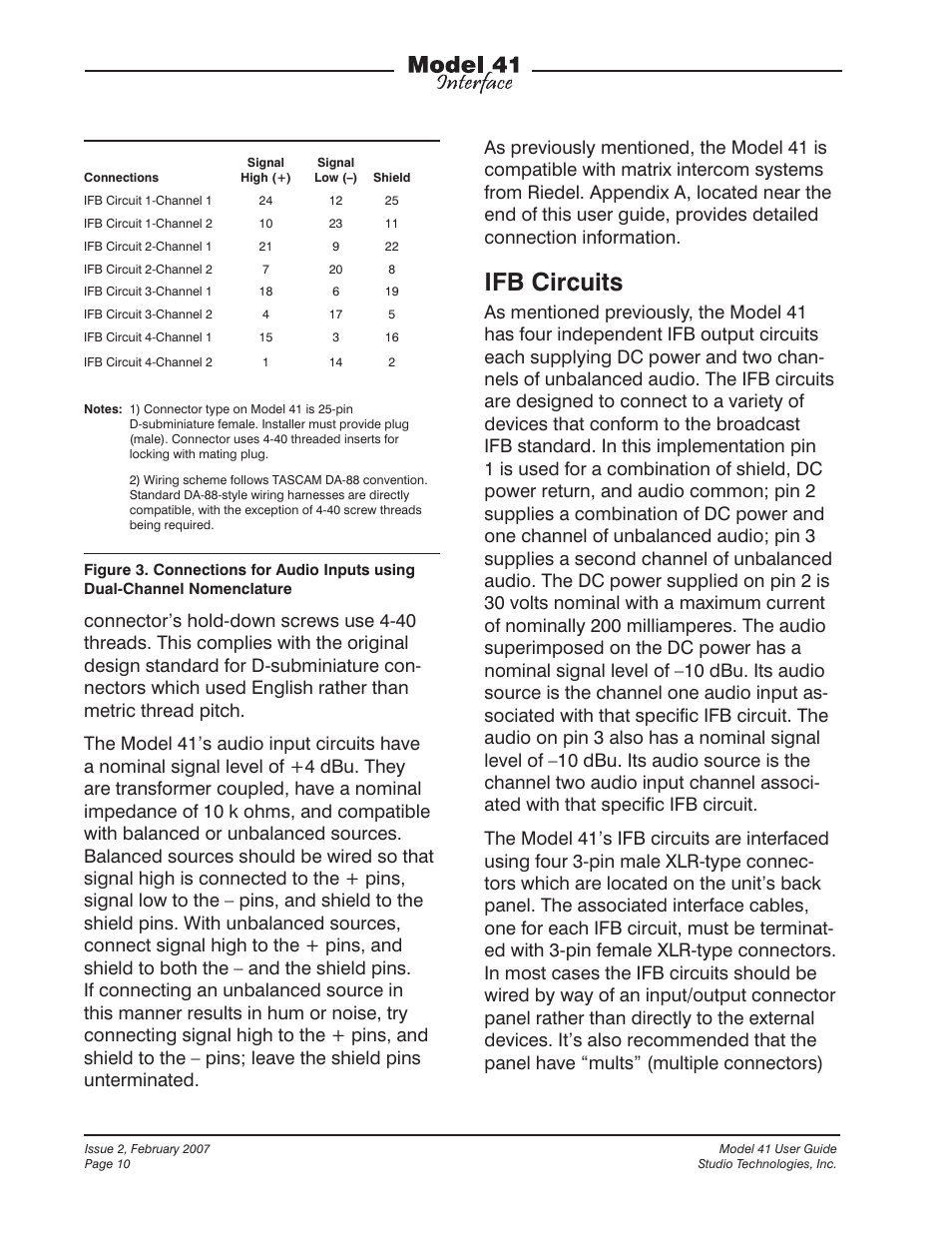 Ifb circuits | Studio Technologies 41 2007 User Manual | Page 10 / 25