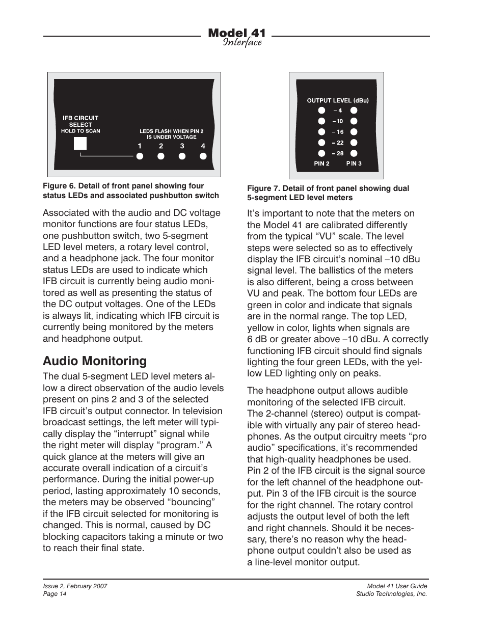 Audio monitoring | Studio Technologies 41 2007 User Manual | Page 14 / 25