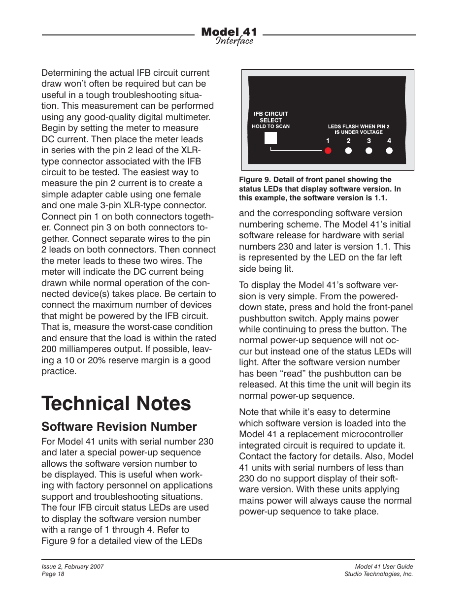 Technical notes, Software revision number | Studio Technologies 41 2007 User Manual | Page 18 / 25