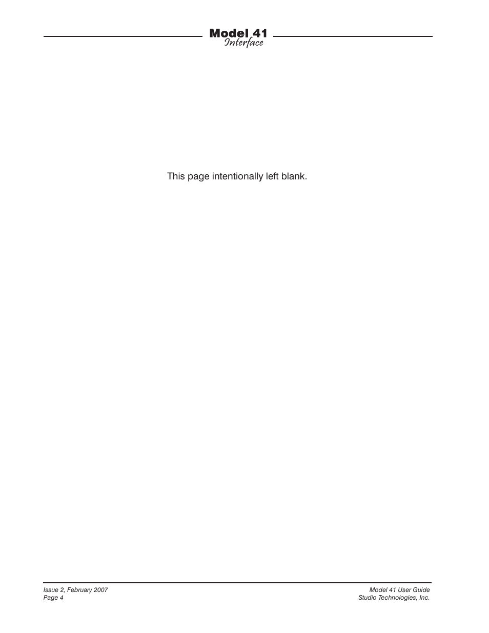 This page intentionally left blank | Studio Technologies 41 2007 User Manual | Page 4 / 25
