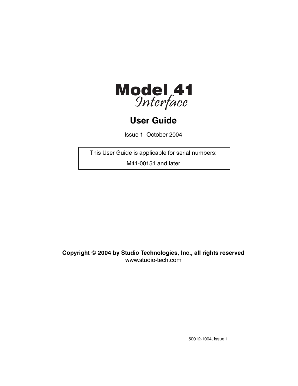 Studio Technologies 41 2004 User Manual | 22 pages