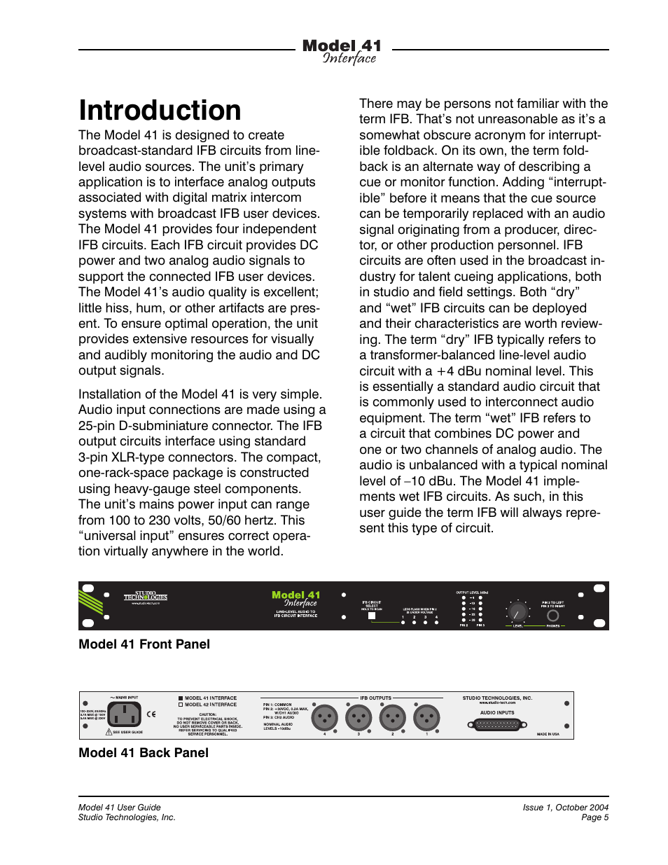 Introduction | Studio Technologies 41 2004 User Manual | Page 4 / 22