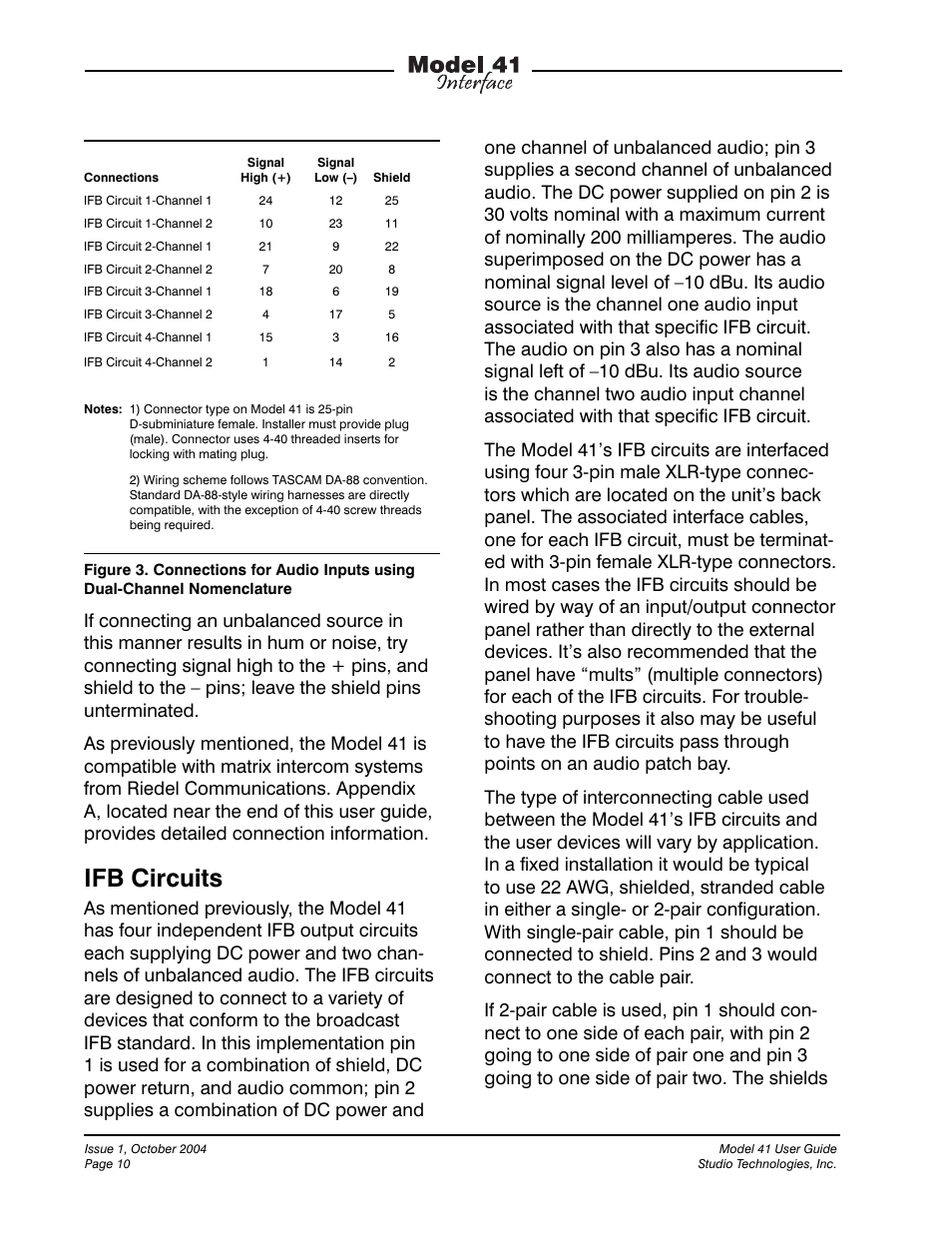 Ifb circuits | Studio Technologies 41 2004 User Manual | Page 9 / 22