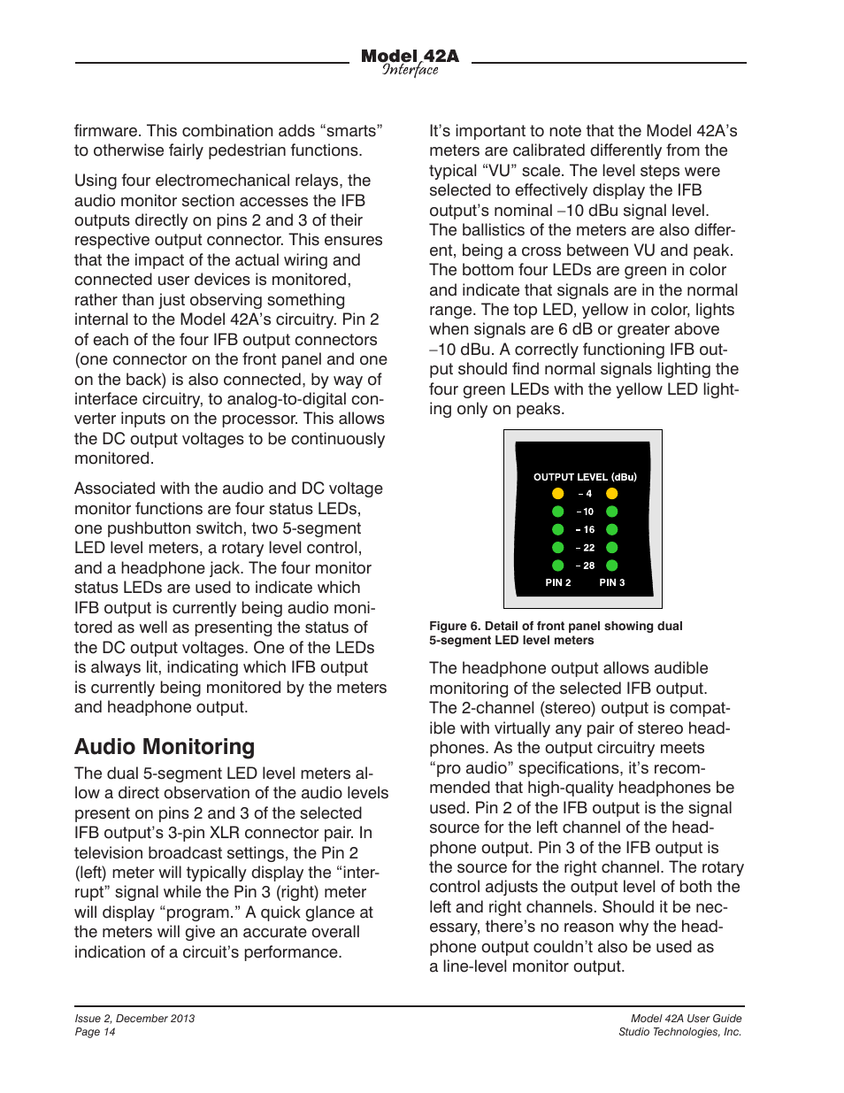 Audio monitoring | Studio Technologies 42A 2013 User Manual | Page 14 / 25
