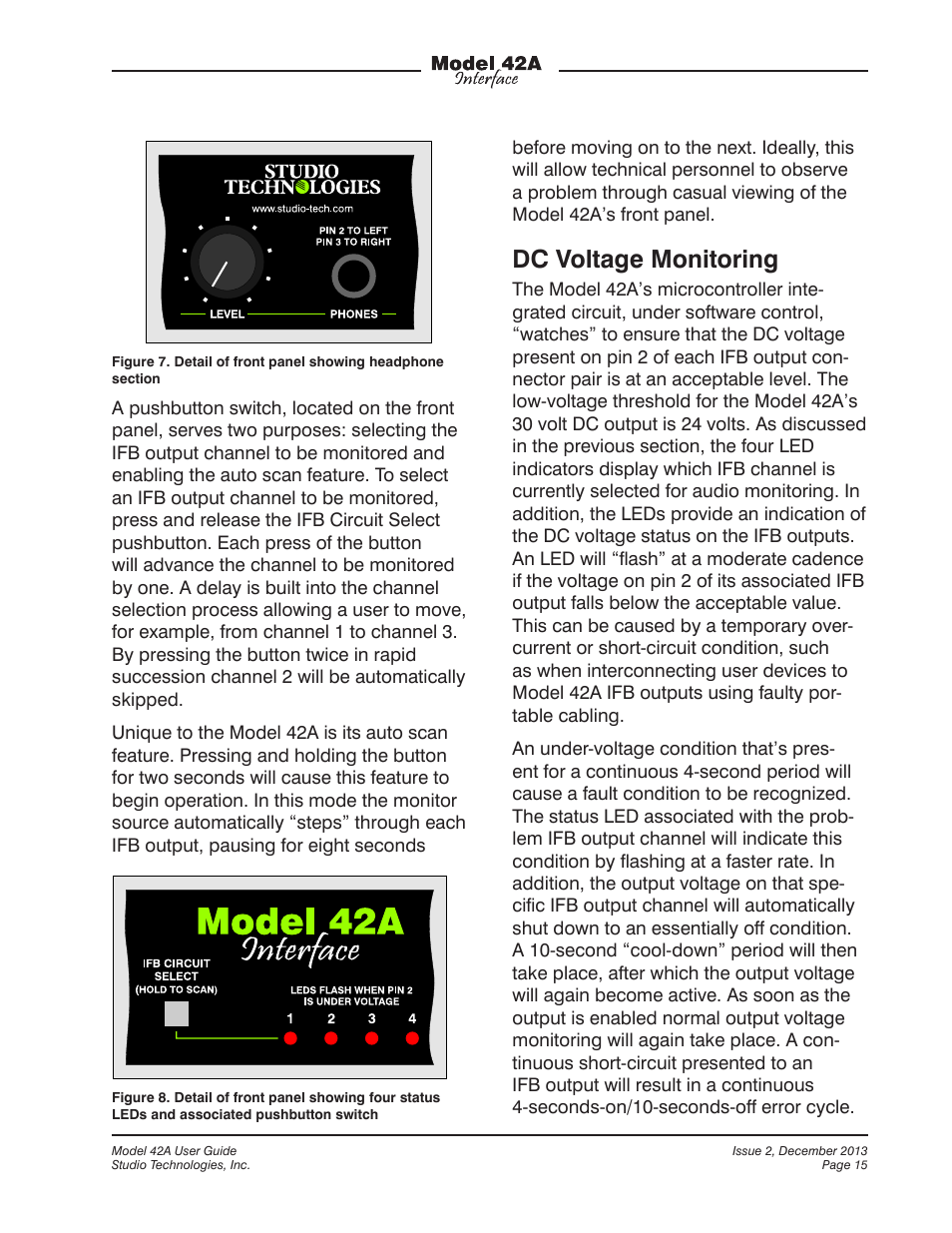 Dc voltage monitoring | Studio Technologies 42A 2013 User Manual | Page 15 / 25
